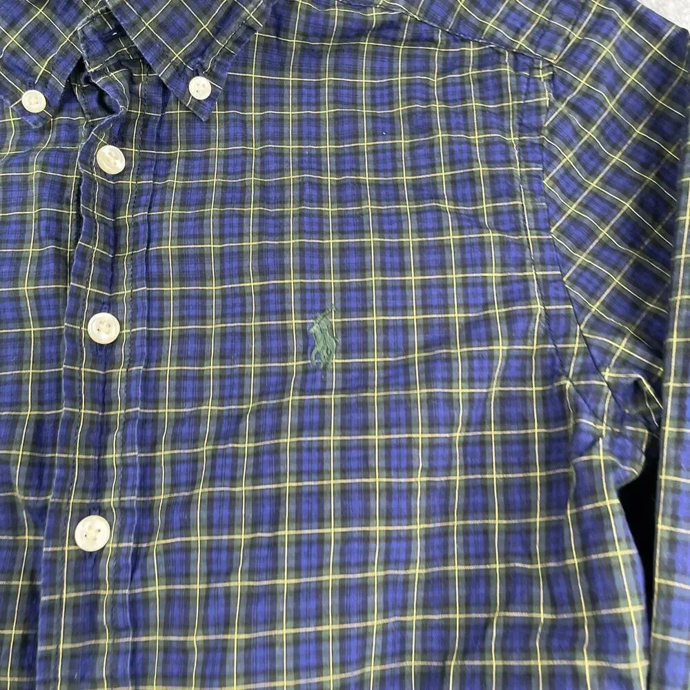 Ralph Lauren Long Sleeve Button Up Shirt Youth Boys Medium Blue Green Plaid
